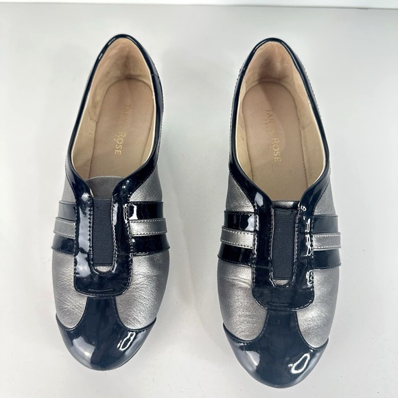 Taryn Rose Paislee Striped Wedge Sneaker Black Gray Leather Slip On Womens 7.5M - Picture 3 of 10